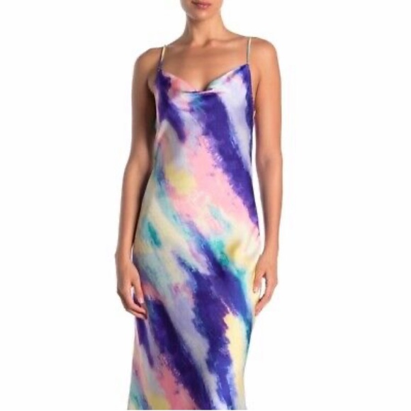 KENEDIK Cowl Neck Tie Dye Midi Slip Dress - Picture 3 of 3
